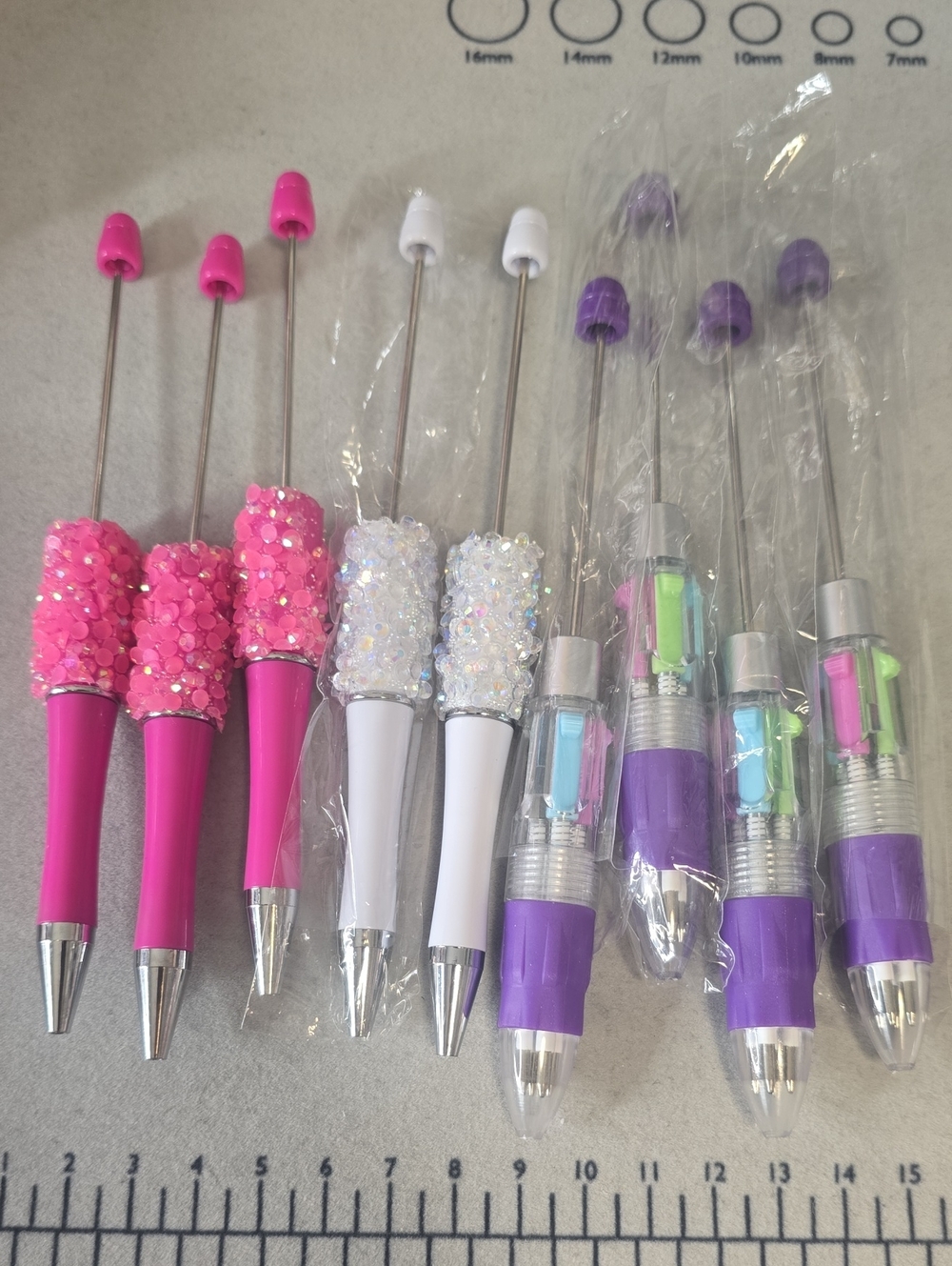 Brand New Sparkle Beadable Pens - Pack of Assorted Pink, White & Purple